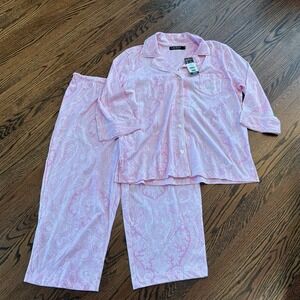 NEW Polo Ralph Lauren Women's 2-Piece Pajama Set L Pink Paisley Cotton Stretch
